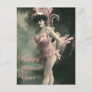 Cartes Pour Fêtes Annuelles Femme en costume d'oiseau rose Nouvel An