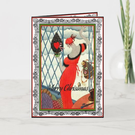 Cartes Pour Fêtes Annuelles Femme en rouge (Devant)