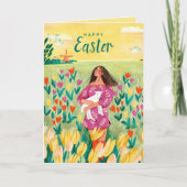 Cartes Pour Fêtes Annuelles Femme et fleurs de Pâques (Devant)