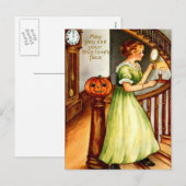 Cartes Pour Fêtes Annuelles Femme et lanterne de Jack O (Devant / Derrière)