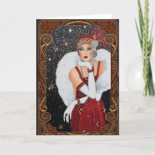 Cartes Pour Fêtes Annuelles Femme Flapper d'hiver vintage des années 1920