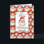 Cartes Pour Fêtes Annuelles Femme Joyeux Noël Père Noël<br><div class="desc">Une belle carte de Noël de femme. Le motif design présente un visage souriant de santa claus et un arrière - plan rouge. Tout le texte peut être modifié au besoin pour customiser - changer de femme à fille, nièce ou soeur, puis personnaliser avec un nom et un message intérieur....</div>