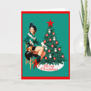 Cartes Pour Fêtes Annuelles Femme Occidentale vintage Avec Arbre De Noël