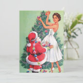 Cartes Pour Fêtes Annuelles Femme Rétro Père Noël Arbre de Noël (Debout devant)