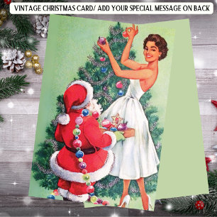 Cartes Pour Fêtes Annuelles Femme Rétro Santa Arbre de Noël