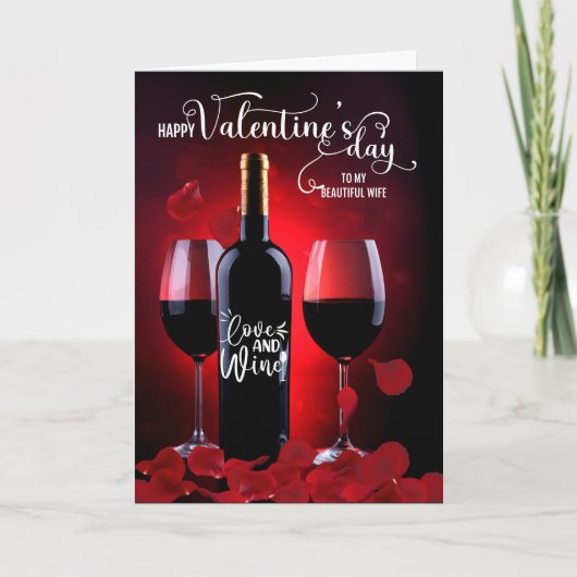 Cartes Pour Fêtes Annuelles Femme Romantique Rose pétales et vin Saint Valenti (Devant)