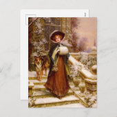 Cartes Pour Fêtes Annuelles Femme victorienne avec Collie Chien Noël (Devant / Derrière)