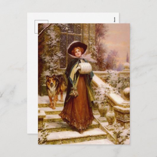 Cartes Pour Fêtes Annuelles Femme victorienne avec Collie Chien Noël (Devant / Derrière)