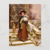 Cartes Pour Fêtes Annuelles Femme victorienne avec Collie Chien Noël (Devant)