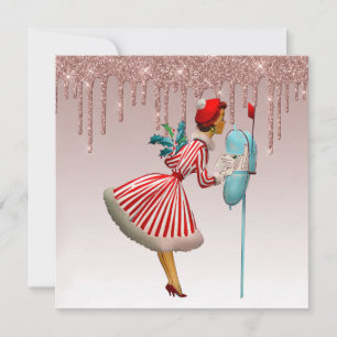 Cartes Pour Fêtes Annuelles femme vintage 1950 or rose coulant or
