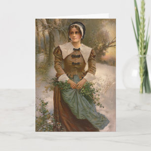 Cartes Pour Fêtes Annuelles Femme vintage de pèlerin