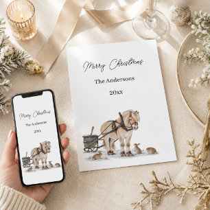 Cartes Pour Fêtes Annuelles Ferme de Noël Cheval Animaux Hiver