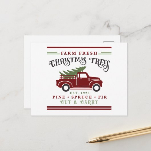 Cartes Pour Fêtes Annuelles Ferme des arbres de Noël frais (Devant/Arrière en situation)