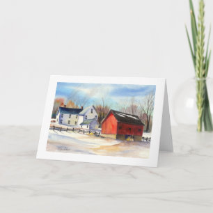 Cartes Pour Fêtes Annuelles Ferme d'hiver et grange rouge