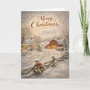Cartes Pour Fêtes Annuelles Ferme enneigée et grange rouge Joyeux Noël