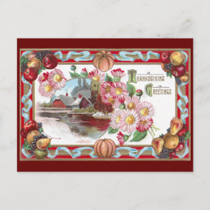Cartes Pour Fêtes Annuelles Ferme, Fruits et Filles roses Thanksgiving