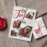 Cartes Pour Fêtes Annuelles Ferme Holly | Christmas Photo Collage<br><div class="desc">Notre magnifique carte photo de vacances rustique chic dispose de quatre de vos photos de famille de carrés préférées dans une mise en page collage. "Joy" apparaît en haut dans la typographie festive de caractères de pinceau rouge à la main sur un arrière - plan shiplap en planche de bois...</div>