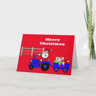 Cartes Pour Fêtes Annuelles Ferme Père Noël Sur Tracteur Avec Cadeaux