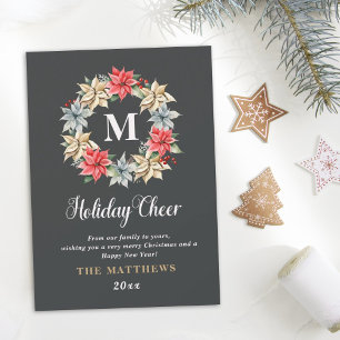 Cartes Pour Fêtes Annuelles Ferme Poinsettia couronne avec la lettre Monogramm