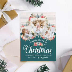 Cartes Pour Fêtes Annuelles Ferme Poinsettia Turquoise & Wood 3 Photo Collage