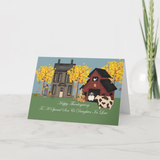Cartes Pour Fêtes Annuelles Ferme Primitive Fils & Fille En Droit Thanksgiving (Devant)