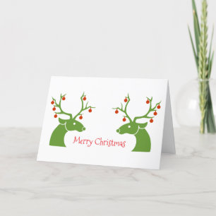 Cartes Pour Fêtes Annuelles Festif Arbre de Noël Reindeer Ornement Rouge Vert
