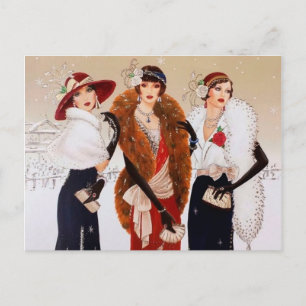 Cartes Pour Fêtes Annuelles Festif art déco rétro vintage de Noël dames