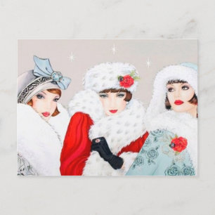 Cartes Pour Fêtes Annuelles Festif art déco rétro vintage de Noël dames