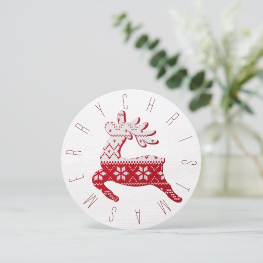 Cartes Pour Fêtes Annuelles Festif Blanc & Rouge Knit Reindeer (Debout devant)