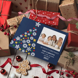 Cartes Pour Fêtes Annuelles Festif Blue Christmas Tree Photocard de vacances