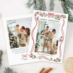 Cartes Pour Fêtes Annuelles Festif Boho Red Christmas Bow Ribbon 2 Photo