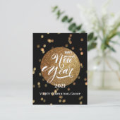 Cartes Pour Fêtes Annuelles Festif Bokeh Gold Confetti Élégant Black Business (Debout devant)