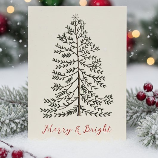Cartes Pour Fêtes Annuelles Festif de crème Joyeux arbre d'hiver de Noël