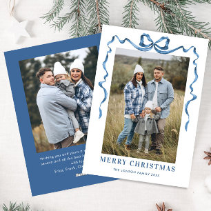 Cartes Pour Fêtes Annuelles Festif Dusty Blue Christmas Bow Ribbon 2 Photo