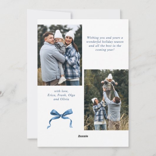 Cartes Pour Fêtes Annuelles Festif Dusty Blue Christmas Bow Ribbon 3 Photo (Dos)