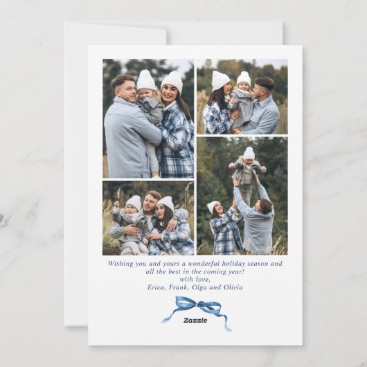 Cartes Pour Fêtes Annuelles Festif Dusty Blue Christmas Bow Ribbon 5 Photo (Dos)