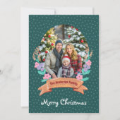Cartes Pour Fêtes Annuelles Festif Floral Wreath Green Photo Noël (Devant)