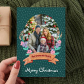Cartes Pour Fêtes Annuelles Festif Floral Wreath Green Photo Noël