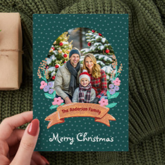 Cartes Pour Fêtes Annuelles Festif Floral Wreath Green Photo Noël