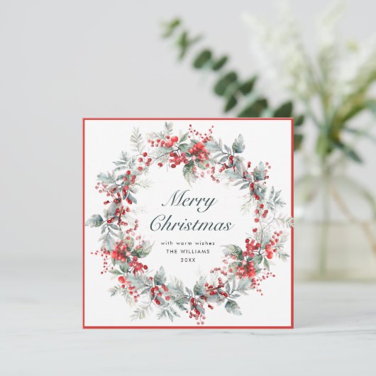 Cartes Pour Fêtes Annuelles Festif Holly Berry Noël Wreath Boho (Debout devant)