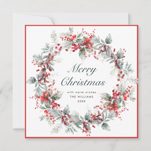 Cartes Pour Fêtes Annuelles Festif Holly Berry Noël Wreath Boho (Devant)