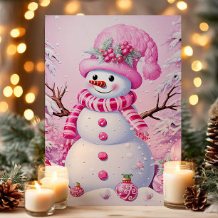 Cartes Pour Fêtes Annuelles Festif mignon Pink Snowman Noël