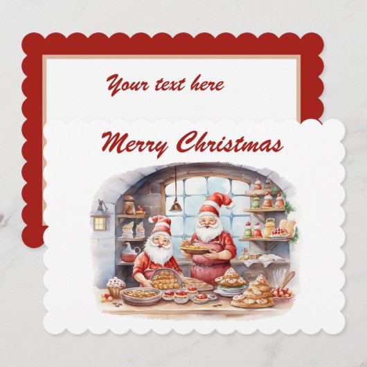 Cartes Pour Fêtes Annuelles Festif Noël aquarelle elf cuisson ajouter du texte (Devant / Derrière)