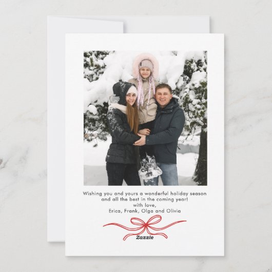 Cartes Pour Fêtes Annuelles Festif Noël Boho Red Bow Ribbon 2 Photo (Dos)
