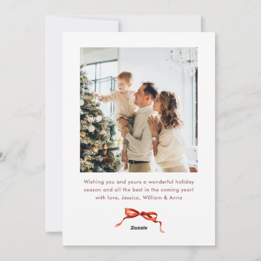 Cartes Pour Fêtes Annuelles Festif Noël Boho Red Bow Ribbon 2 Photo (Dos)