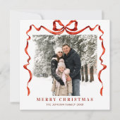 Cartes Pour Fêtes Annuelles Festif Noël Boho Red Bow Ribbon 2 Photo (Devant)