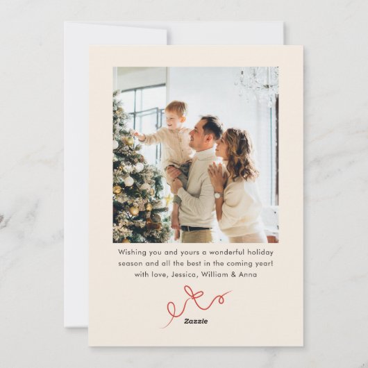 Cartes Pour Fêtes Annuelles Festif Noël Boho Red Bow Ribbon 2 Photo (Dos)