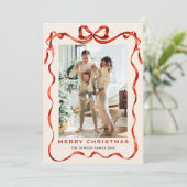 Cartes Pour Fêtes Annuelles Festif Noël Boho Red Bow Ribbon 3 Photo (Debout devant)