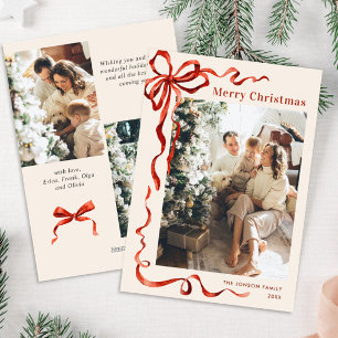 Cartes Pour Fêtes Annuelles Festif Noël Boho Red Bow Ribbon 3 Photo
