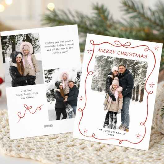 Cartes Pour Fêtes Annuelles Festif Noël Boho Red Bow Ribbon 3 Photo